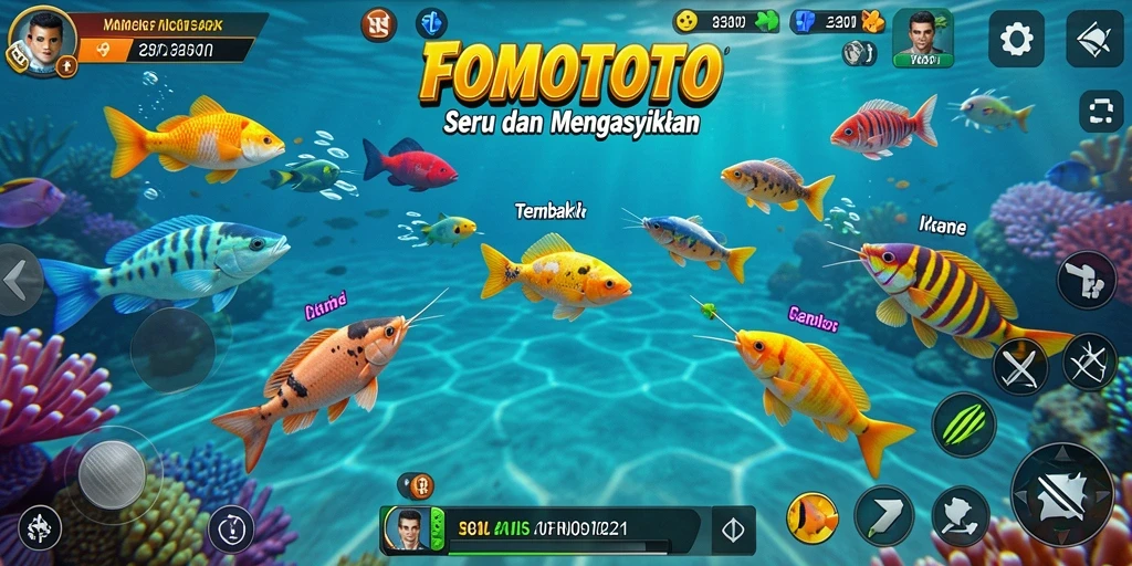 Tampilan gameplay FOMOTOTO dengan aksi tembak ikan yang seru.