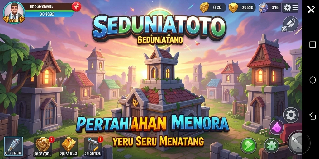Screenshot game SEDUNIATOTO menampilkan aksi menara pertahanan yang intens.